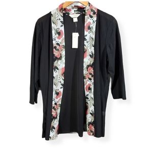Christopher & Banks NWT‎ floral trim semi sheer black kimono woman's size XL